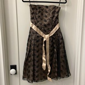 Embroidered Strapless Flare Dress